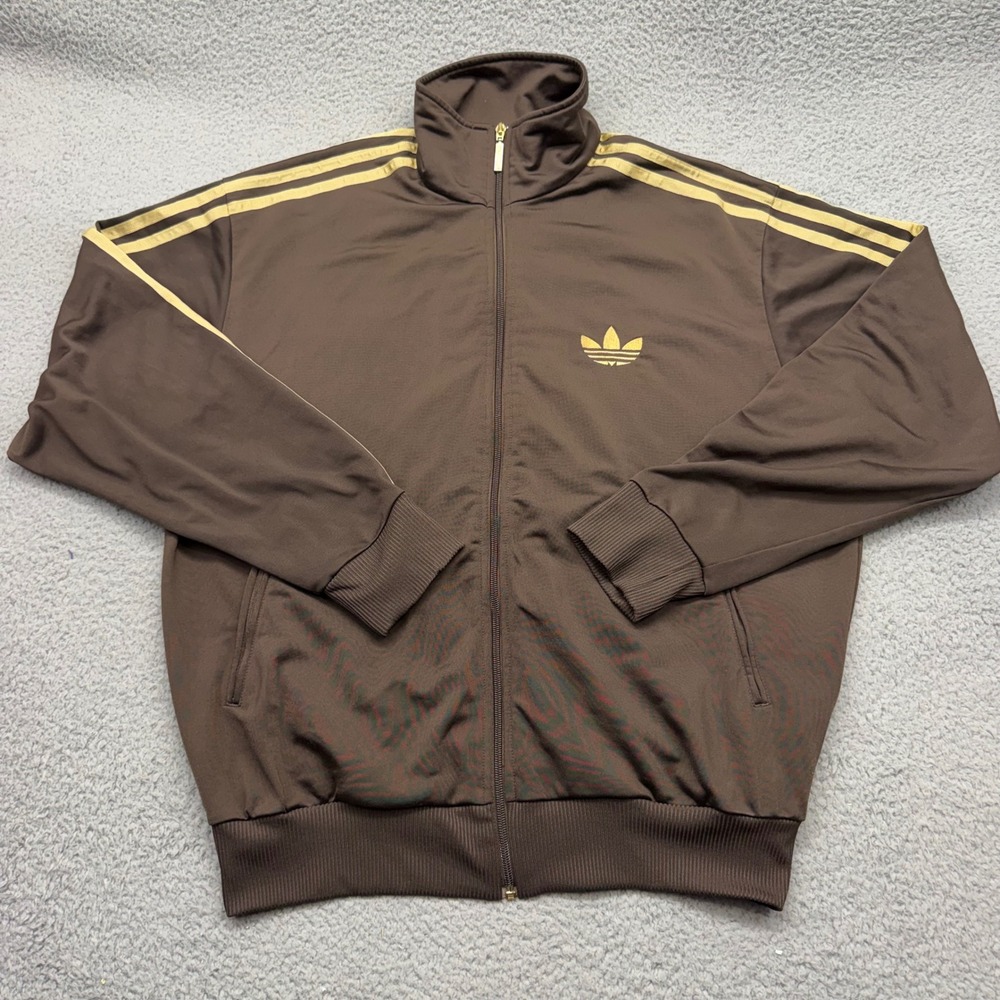 Adidas O57613 Mens Large Brown Gold Firebird Three Stripe Full Zip Track Jacket